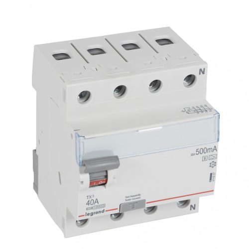 LEGRAND-411807 TX3 áram-védőkapcsoló 4P D 40A 500MA A-S