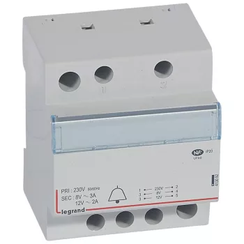   LEGRAND-413092 Csengő transzformátor 230 V/12 V - 8 V - 24 VA - 4 modul