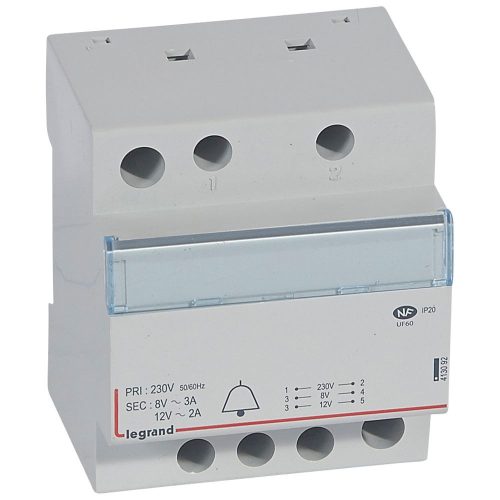 LEGRAND-413092 Csengő transzformátor 230 V/12 V - 8 V - 24 VA - 4 modul