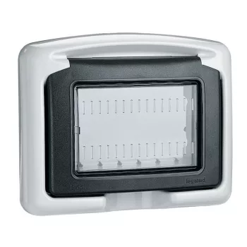   LEGRAND Plexo IP 55 keret membrános csapófedéllel, 3 modulos, Program Mosaichoz, szürke