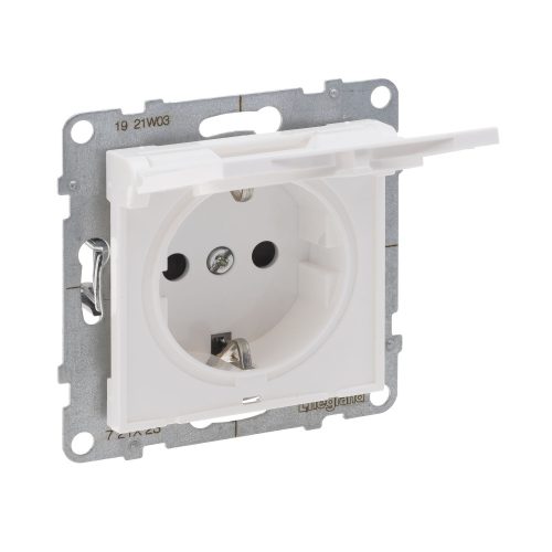 LEGRAND-721127 Suno 2P+F csatlakozóaljzat (rugós), biztonsági zsaluval, csapófedéllel IP21, fehér