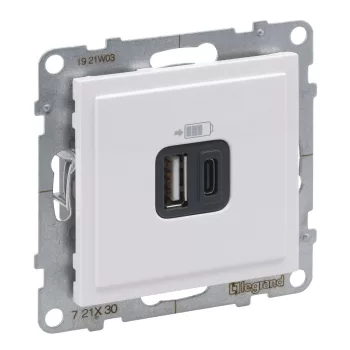   LEGRAND-721130 Suno 2xUSB-A+C töltőaljzat, 3 A - 15 W,  fehér
