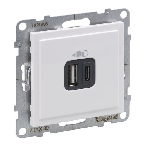 LEGRAND-721130 Suno 2xUSB-A+C töltőaljzat, 3 A - 15 W,  fehér