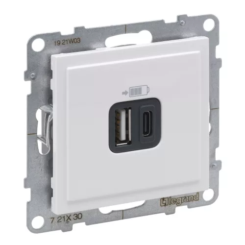 LEGRAND-721130 Suno 2xUSB-A+C töltőaljzat, 3 A - 15 W,  fehér