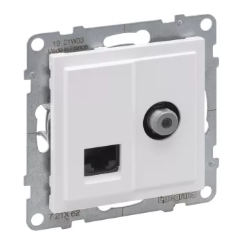   LEGRAND-721162 Suno TV "F" típus + RJ45 Cat.6 UTP aljzat, fehér