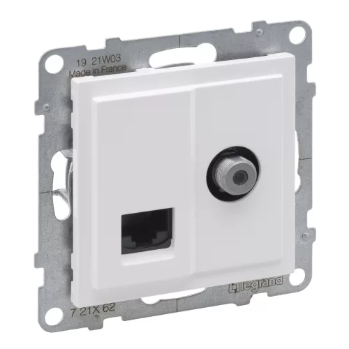 LEGRAND-721162 Suno TV "F" típus + RJ45 Cat.6 UTP aljzat, fehér