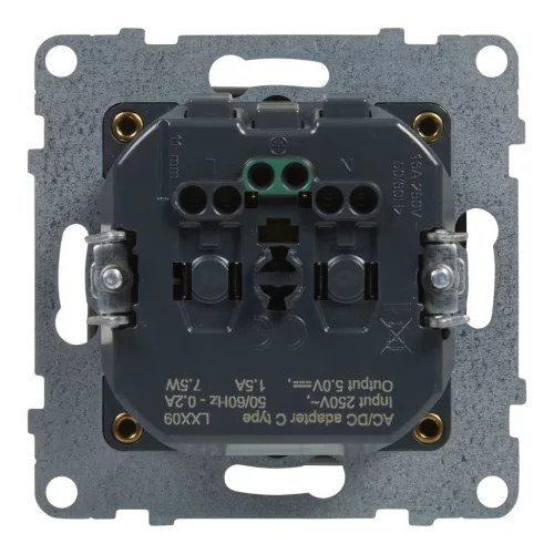 LEGRAND-721329 Suno 2P+F + USB-C csatlakozóaljzat (rugós), biztonsági zsaluval, alumínium
