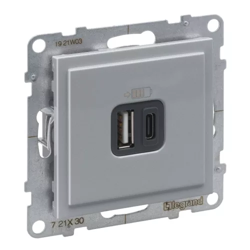 LEGRAND-721330 Suno 2xUSB-A+C töltőaljzat, 3 A - 15 W,  alumínium