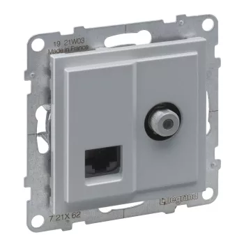   LEGRAND-721362 Suno TV "F" típus + RJ45 Cat.6 UTP aljzat, alumínium
