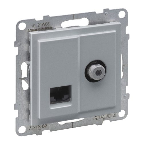 LEGRAND-721362 Suno TV "F" típus + RJ45 Cat.6 UTP aljzat, alumínium