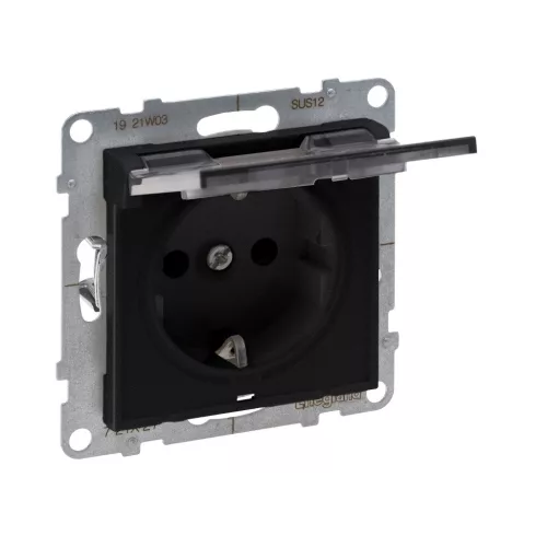LEGRAND-721427 Suno 2P+F csatlakozóaljzat (rugós), biztonsági zsaluval, csapófedéllel IP21, fekete