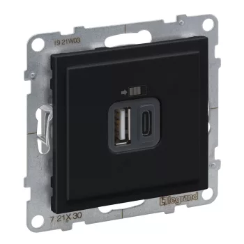   LEGRAND-721430 Suno 2xUSB-A+C töltőaljzat, 3 A - 15 W,  fekete