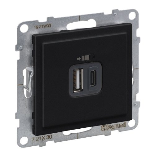 LEGRAND-721430 Suno 2xUSB-A+C töltőaljzat, 3 A - 15 W,  fekete
