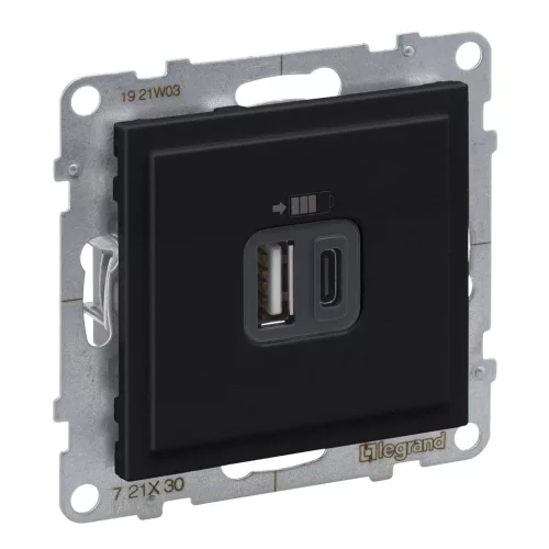 LEGRAND-721430 Suno 2xUSB-A+C töltőaljzat, 3 A - 15 W,  fekete