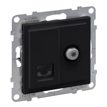   LEGRAND-721462 Suno TV "F" típus + RJ45 Cat.6 UTP aljzat, fekete