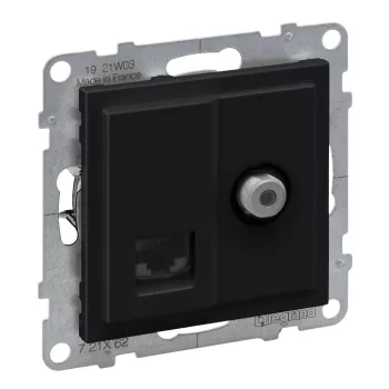   LEGRAND-721462 Suno TV "F" típus + RJ45 Cat.6 UTP aljzat, fekete