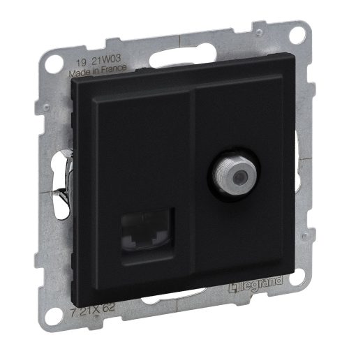 LEGRAND-721462 Suno TV "F" típus + RJ45 Cat.6 UTP aljzat, fekete