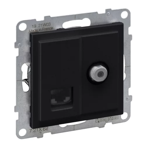 LEGRAND-721462 Suno TV "F" típus + RJ45 Cat.6 UTP aljzat, fekete