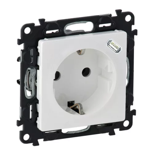LEGRAND-753135 Valena Life 2P+F csatlakozóaljzat + USB-C töltőaljzat 1,5A-5V-7,5W, körmös/csavaros rögzítés, rugós bekötéssel, fehér