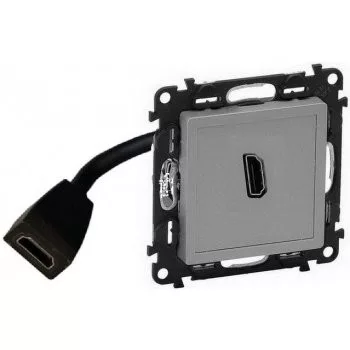   LEGRAND-753375 Valena Life Elővezetékelt HDMI 1.4 típusú csatlakozóaljzat, 15 cm kábellel szállítva, Alumínium