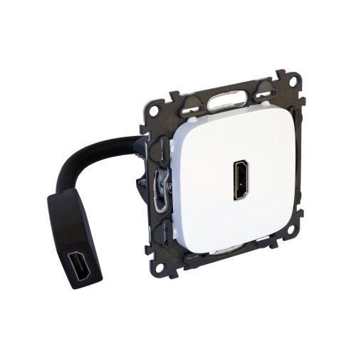 LEGRAND-755165 Valena Allure Elővezetékelt HDMI 1.4 típusú csatlakozóaljzat, 15 cm kábellel szállítva, Fehér