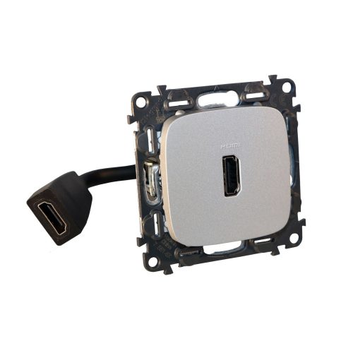 LEGRAND-755167 Valena Allure Elővezetékelt HDMI 1.4 típusú csatlakozóaljzat, 15 cm kábellel szállítva, Alumínium