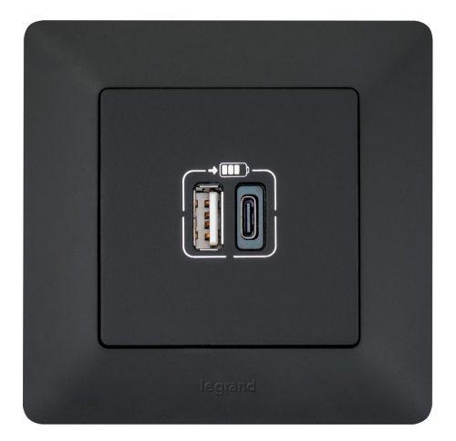 LEGRAND-756306 Valena Life kettős USB-A + USB-C csatlakozóaljzat 3A–15W, fekete