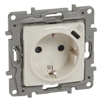   LEGRAND-764635 Niloé 2P+F földelt aljzat, USB C-típusú csatlakozóval, bézs
