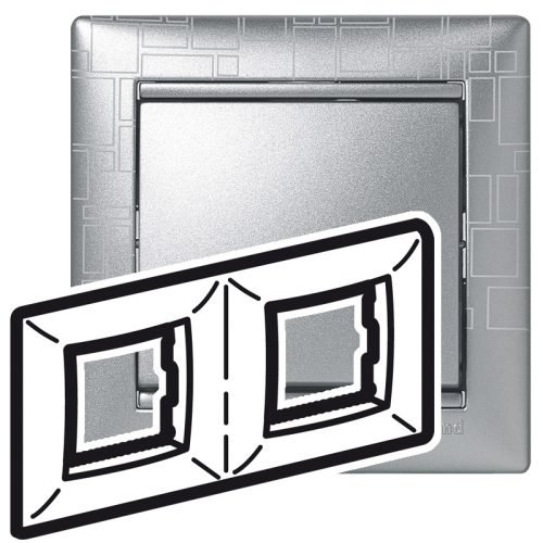 LEGRAND-770342 Valena keret kettős, vízszintes, alu négyzetmintás