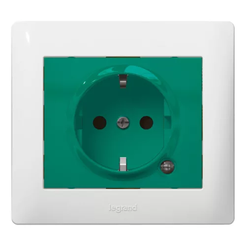 LEGRAND Galea Life 2P+F aljzat biztonsági zsaluval, irányfénnyel, zöld