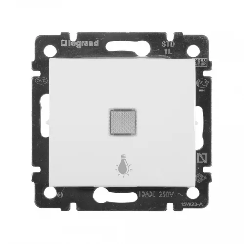 LEGRAND-774413 Valena egypólusú nyomó lámpajellel, jelzőfénnyel, fehér