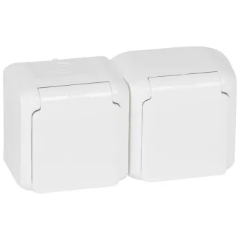   LEGRAND-782374 Forix IP44 fk 2x2P+F földelt csatlakozóaljzat, 16A, csapófedéllel, biztonsági zsaluval, fehér