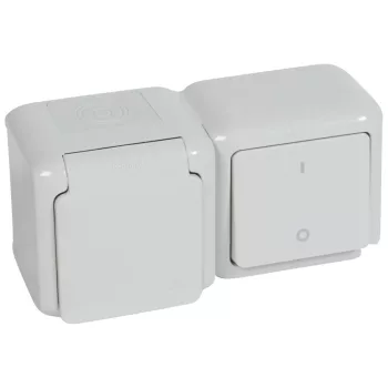   LEGRAND-782392 Forix IP44 fk 2P kapcsoló + 2P+F csatlakozóaljzat, csapófedéllel, biztonsági zsaluval, szürke