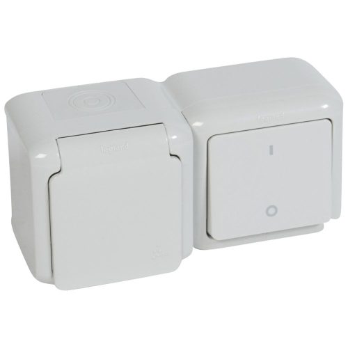 LEGRAND-782392 Forix IP44 fk 2P kapcsoló + 2P+F csatlakozóaljzat, csapófedéllel, biztonsági zsaluval, szürke