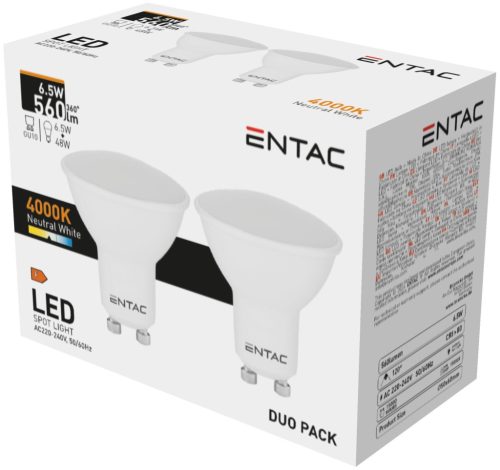 Entac LED Spot Wide Angle GU10 6,5W NW 4000K Duo Pack