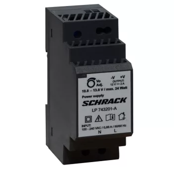   SCHRACK - Egyfázisú tápegység, szabályozott, moduláris, 230/12VDC, 2A elektronikus tápegység, DIN sínre szerelhető, sorbaépíthető - LP743201-A