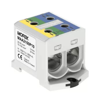   MOREK - OTL150-2 PEN zöld/sárga/kék - Fővezetéki sorkapocs, 2xAl/Cu 25-150, 1500V, zöld/sárga/kék - HD Hungária - MAA2150P10