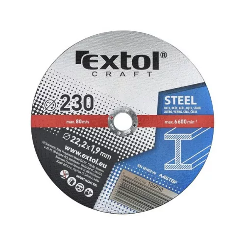 EXTOL 106950 Vágókorong acélhoz; 230×1,9×22,2mm, max. 6.600 ford/perc, (darabáras, de csak ötösével rendelhető)