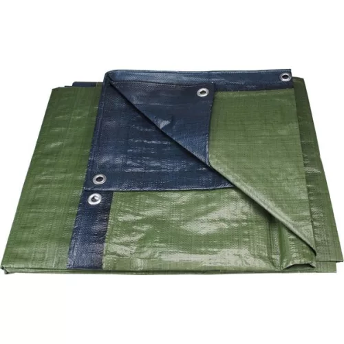 EXTOL 14105 Takaróponyva, vízálló, de nem UV álló; 150g/nm, 6×10m névleges méret, valós méret: 5,8×9,8m, PE, lefűző lyukakkal