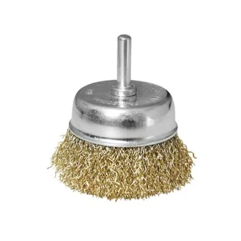   EXTOL 17057 Drótcsiszoló fazékkefe, csapos; 63mm, O 6mm-es csap, fúróba fogható, hullámos szálú, rezezett acél, max 4500 ford/perc