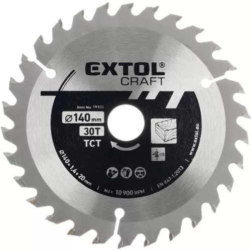 EXTOL 19104 Körfűrészlap, keményfémlapkás, 160×20mm(lyuk átm), T36; 2,7 mm lapkaszélesség, max. 9.500 ford/perc