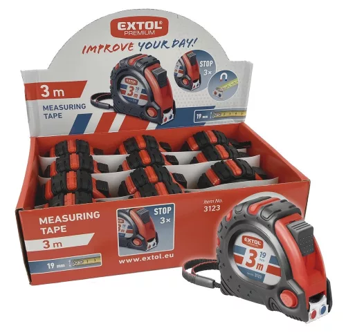 EXTOL 3123 Mérőszalag, gumírozott, mágneses 3 stoppos; 3m×19mm