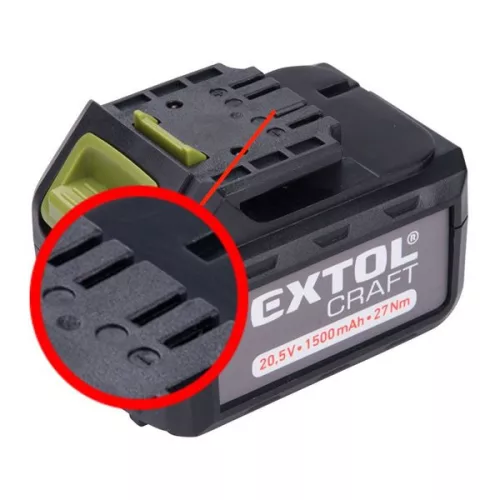 EXTOL 402440E Tartalék akku ÚJABB TÍPUSÚ 402440 Li-ion töltőhöz, 3 SARU; 20,5V, 1500mAh, töltési idő: 1 óra