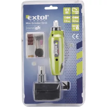   EXTOL 404120 Mini köszörű és fúrógép + tartozékok, 12V; 12.000 ford/perc