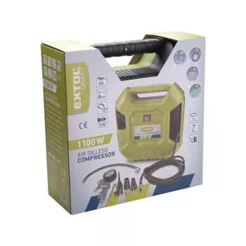   EXTOL 418102 Olajmentes légkompresszor, 1100W, 8 bar, beszívott levegő: 180l/min
