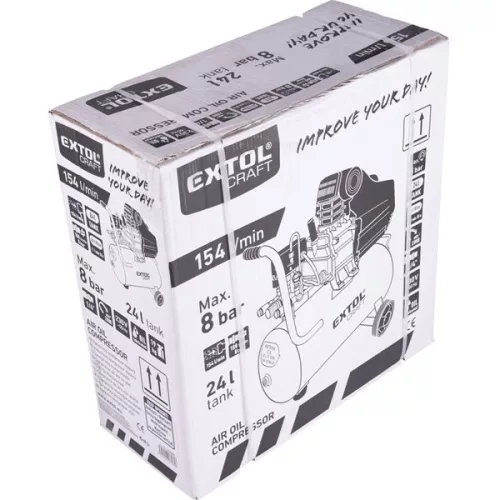 EXTOL 418201 Olajos légkompresszor, 1100W, 24l tartály, 8 bar, beszívott levegő: 154l/min