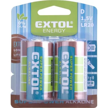   EXTOL 42015 Elem klt. 2 db, alkáli, 1,5V, méret: D (LR20); hosszú élettartam, bliszteren
