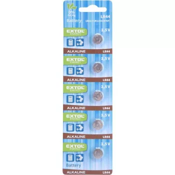   EXTOL 42051 Gombelem klt. 5 db, alkáli, 1,5V, méret: (LR44/AG13); hosszú étettartam, bliszteren