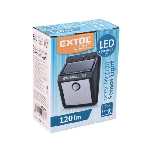 EXTOL 43130 Éjszakai készenléti LED lámpa, 0,4W, 16 LED; 120 Lm, napelem+szenzor, Li-ion akkus, 1200 mAh, falra szerelhető