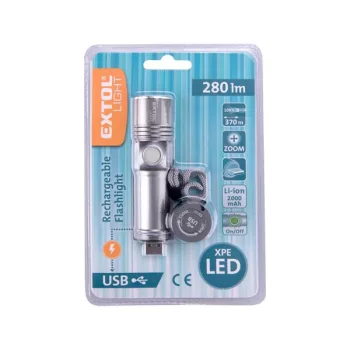   EXTOL 43141 LED lámpa, XPE LED; 280 Lm, ALU ház, beépített Li-ion akku 2000 mAh